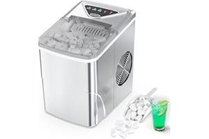 FZF Mini Máquina de Hielo Portátil, 15kg/24h, Encimera Compacta para Máquina de Cubitos de Hielo, Máquina de Hielo Rápida de 9 Minutos, Máquina de Hielo Autolimpiante para el Hogar,Plata