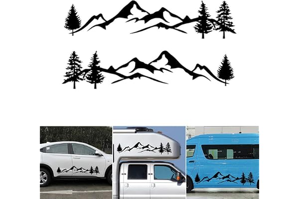 PoeHXtyy Arbre de Montagne Car-Styling Vehicle Body 2 Jupe latérale Camping Caravane Remorque Stickers Autocollants Décoration