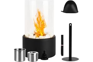 OUSEXI Bioethanol Tischkamin,Tischfeuer-Set für den Außen- Innenbereich für Terrassendekoration, um eine Atmosphäre hinzuzufügen(inklusive Rutschfester Matte, isolierten Handschuhen, gefülltem Trichter)