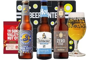 BEER HUNTER Alcohol Free Mixed Craft Beer Gift Set with Official Branded Glass (Thornbridge zero, Brooklyn 'Special Effects', Hofmeister Ultra Low,) - Gifts For Him, For Her, Christmas, Birthday's, Father's Day