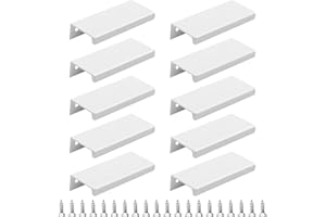 FL HUA 10 Pcs Concealed Drawer Handles with Screws, Aluminium Alloy Cupboard Handles White Matt, Back Mount Finger Edge Pull for Wardrobe Kitchen Cabinet Drawer
