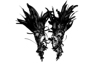 Lufdegim Damen Spitze Feder Fingerlose Handschuhe, Mesh Feder Lange handschuhe für Karneval, Halloween, Hochzeit Kostüm Zubehör