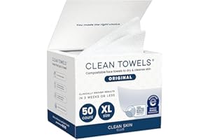 Clean Skin Club Clean Towels XL, 100% USDA biobaserad handduk för ansiktet, engångshandduk för ansiktet, torkdukar för sminkb