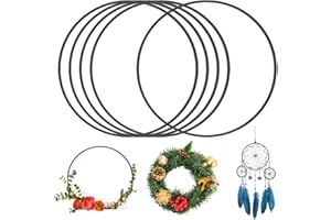 FENYW Cerchi in Metallo Nero 30 cm, 6 Acchiappasogni Anelli, Grande Ghirlanda Floreale in Metallo, Cerchio per Fiori, Ghirlanda Nuziale, Fiorista, Appeso a Parete Ghirlanda di Natale