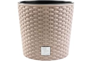 MAGUBO Blumentopf, in Rattan-Optik,Rund Blumentopf, pflanzkübel, Ink. Einsatz, Vielseitiger, übertöpfe, Blumenübertopf, übertopf, Verfügbar in 4 Größen und 4 Farben - Stilvolles Design (Beige, ø 30 cm)
