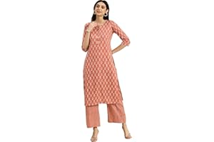 MEERA FAB Women's Cotton Printed Floral Straight Kurta with Palazzo