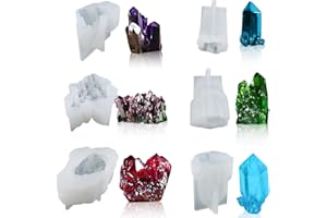 Zayookey 6 Pcs Resin Crystal Molds Set Quartz Rock Mould Epoxy Crystal Cluster Mold Gem Silicone Mold for Druzy, Polymer Clay, Soap Candle DIY, Cake Decoration (Crystal Mould A)