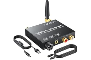 PROZOR 192kHz Conversor Digital a Analogico con Receptor Bluetooth Convertidor Audio Optico Coaxial a Analogico Estereo RCA L/R 3.5mm jack Volumen Ajustable para HDTV PS3/PS4 Xbox 360 TV Box Blu Ray