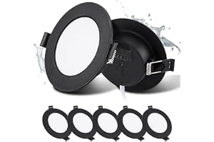 5 Pack LED infällda spotlights 230V Svarta 5W 6000K 450LM Hål: Ø75–90mm