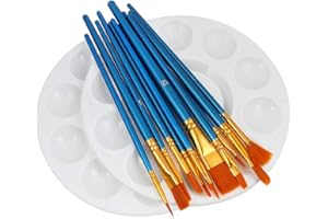 HTHL 14 PCS Set Paint Brushes,12 Pcs Artist Paint Brushes Set Include 2 Pcs 6.7 Inch Paint Palettes for Acrylic Painting Oil Painting Watercolor Painting Gouache Painting Face Painting (Blue)