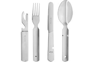 GRÄWE Sztućce kempingowe, 4-częściowy, stal nierdzewna, otwieracz do butelek, otwieracz do puszek, noż do chleba