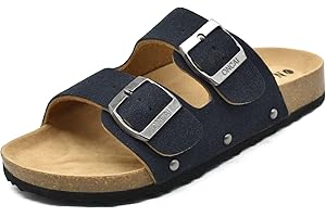 ONCAI Women's Open Toe Footbed Sandals Suede Leather Strap Buckle Cork Slide Mules