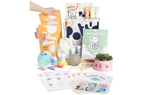 Pott'd Kit Argile Autodurcissante Prête à l'Emploi pour Poterie sans Cuisson - Kit pour Débutants avec Outils, Peintures, Pinceaux, Enduit d'Étanchéité & Guide Pratique Inclus