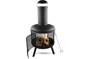 MaxxGarden Pompei - Brasero Exterieur pour Le Jardin - Poêle Décoratif d’extérieur - Brasero Barbecue - Cheminée de Jardin/Terrasse en Métal Noir - Ø60cm x130cm + Couverture Gratuite