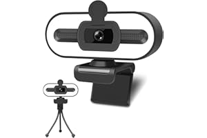 GKEAPZA Webcam mit Ringlichtmikrofon - Streaming Web Kamera, 1080P Full HD Pro Kamera für PC Mac Laptop Desktop, USB Computer Webcam mit Privatsphäre Abdeckung und Stativ für Zoom Meeting