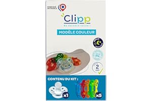 CLIPP Kit - Tétine de Sevrage Couleur + 5 Collerettes pour Arrêt Progressif + Notice - Sevrage par Paliers, Facile et en Douceur - Dispositif Breveté - Fabriqué en France - À Partir de 2 Ans