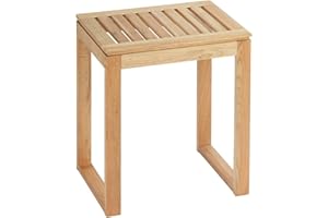 WENKO Hocker Norway, warm akzentuierter quadratischer Badhocker, hochwertiger Wohnhocker mit Klarlackversiegelung, natürliches, massives Walnussholz, skandinavisches Design, 40 x 46 x 30 cm, Natur