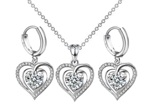 TOFBS Schmuckset für Damen und Mädchen 925 Sterling Silber Anhänger Halskette und Ohrringe Set Herz/Mond Anhänger Kette Zirkonia Schmuckset Brautschmuck Set