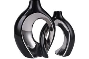 XIAOMAGG Lot De 2 Vases en CéRamique, DéCoration BohèMe Moderne, Mariage, Table à Manger, Banquet, Salon, Bureau, Chambre, Salle De Bain, Vases DéCoratifs (Argent Noir)
