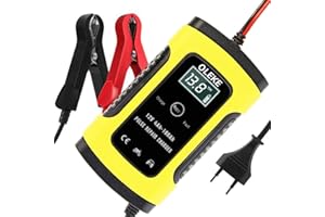 OLEKE Autobatterie Ladegerät 6A/12V Batterieladegerät Auto Vollautomatisches Ladegerät mit LCD-Bildschirm Batterieladegerät für Auto und Motorrad Gelb