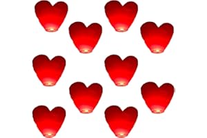 VAIIEYO 10 Pack Red Heart Shape Chinese Sky Lanterns, Paper Lanterns to Release in Memory, 100% Biodegradable Chinese Lantern for Weddings, Birthdays, Parties, Memorial, Christmas, Halloween
