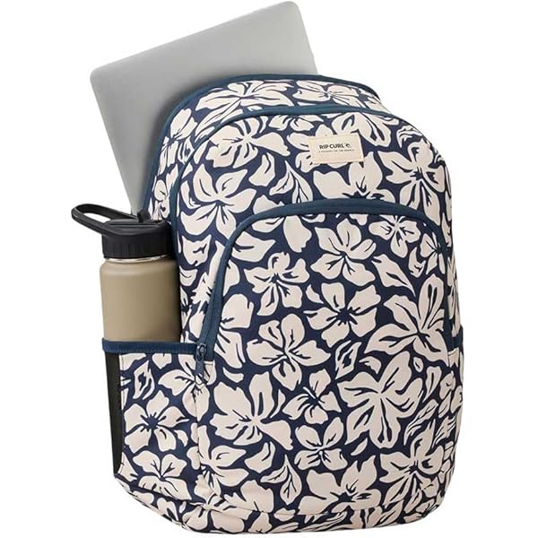 Rip Curl Sac à Dos Fille Dome + Trousse Offerte - Polyester Recyclé - Sac Scolaire Borne CM1 CM2 Collège - Imprimé Tropical Beige