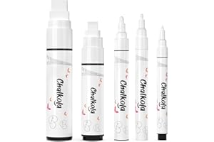 ‎CHALKOLA Chalkola Kreidestifte - Weiß 5 Kreide Markers Multipack - 1mm, 3mm, 6mm, 10mm, 15mm Spitze. Kreidestifte für Fenster, Tafel, Glas und mehr. Geeignet für Erwachsene, Künstler, Lehrer und Kinder.