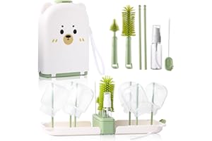 Hranio Baby Bottle Brushes for Cleaning Baby Bottle Cleaner Brush Travel Steriliser for Baby Travel Essentials with Silicone Bottle/Nipple/Straw Brush Soap Dispenser Drying Rack for Baby Travel