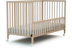 WEBABY - Lit bébé cododo en bois avec roulettes 60x120cm LIO | Hêtre Brut | Bois massif | Dès la naissance | Réglable en hauteur | Lit à barreau ou cododo | Confort de sommeil | Sommier à lattes