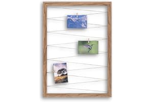 CLAMARO 'Collage Line' Fotohalter 50x70 cm | Eiche Catania | Hochformat Bilderrahmen mit Fotoleine aus Juteband und Holzklammern | Ideal als Fotocollage Galerie, Fotowand oder Fotorahmen