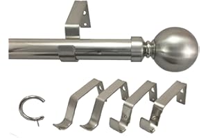 Your Home Online Ext Long 28mm Brushed Chrome Bi Fold Door Curtain Pole Metal Ball Finial 3m, 4.5m, 6m, 7.5m & 9m (9m Pole, Brushed Chrome)