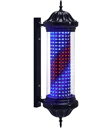 75 cm/29,5 cm LED kapper paal lamp salon, blauw wit rode strepen roterend en verlicht licht, wandlamp kapsalon kapper kappers teken, dubbele licht bal