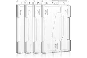 Vicloon Badge Holder Vertical, 4pcs Protector Tarjetas Identificación, Id Badge Transparente de Plástico Duro, con ranura para el pulgar, para Tarjeta de Identificación y de Estudiante