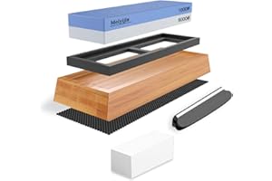 BDLLMDES Meiyijia Pierre à Aiguiser 2 en 1 Aiguiseur Couteaux Pierre à Aiguiser Base en Bambou Antidérapante Pierre à Aplatir, Guide d'angle (1000/6000 Ensemble)