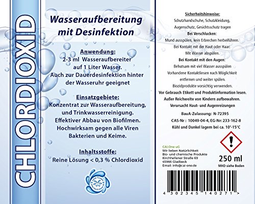 Chlordioxid Lösung (CDL) 0,3% zur Wasseraufbereitung und Wasserdesinfektion für Pool, Camping und Wohnwagen. - 2