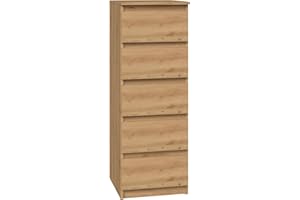 CDF Moderne Kommode Malwa W5 | Farbe: Eiche Artisan | Schrank für Dokumente, Kleinigkeiten | Ideal für Wohnzimmer, Schlafzimmer, Kinderzimmer, Jugendzimmer und Büro | 5 geräumige Schubladen