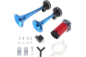 EPATHCHINA 12V 178dB Super Loud Dual Tone Air Horn Set Trumpet Compressor for Motorcycle Car Boat Truck (Blue)