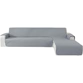 CYCMACO Funda Sofa Chaise Long Antideslizante 4 Plazas, Gris Claro | Fundas Sofa L Chaise Longue Izquierdo/Derecho Reversible