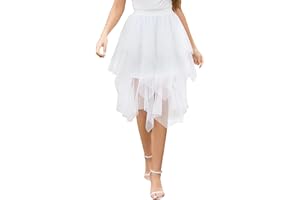 Wikoan Jupe Tulle Femme Midi-Longue Asymétrique Plissée pour Dames Taille Haute Jupes Midi Tutu Jupe en Filet Carnaval Halloween Daily Prom Party S-XXL