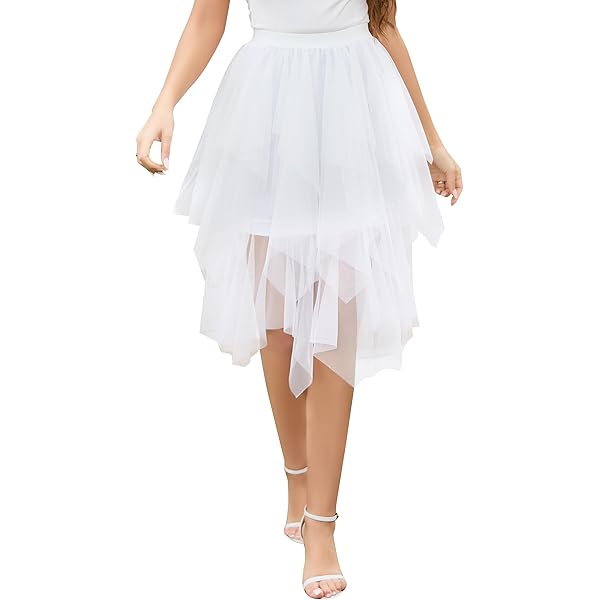 WERFORU Dames tule rok High Low Layered Onregelmatige tule Rok A-lijn Midi Rok Zomerrok Puffy Fee Rokken, S