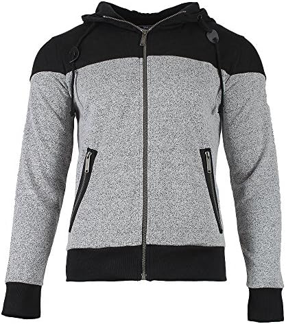 Mens Grey Full Zip Hoodie Jacket Top Black Qulited Panel Hoody S: S-XXL (XX-Large)
