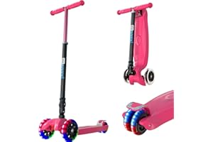 IMMEK 3-Wheels Scooter for Kids and Toddlers Boys and Girls with Flashing LED Wheels, Adjustable Height, Easy Folding System, Anti-Slip Deck Lean to Steer, Best Gifts for Children Age 3-12 Years Old