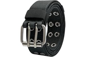 BONEKE Cintura di nylon Web, cintura in tela a doppio foro stili uomo e donna punk cintura di Halloween jeans adolescenti stili uomo e donna nero