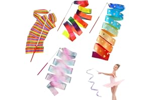 SULIUDAJI 4 Pièces Ruban Danse, 2 m Ruban Gymnastique Enfant Arc-en-Ciel et Rose, Ruban de Gymnastique Rythmique pour Enfants Filles Danse Artistique, Gymnastique, Entraînement, Cadeaux