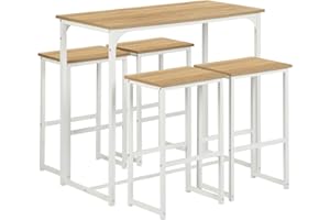 ZZINOKE Tavolo Bar con Sgabelli, Tavolo Cucina con 4 Sgabelli, Penisola Cucina con Sgabelli, adatto per Sala da Pranzo, Bar,Tavolo 100 x 50 x 90 CM, 4 Sgabelli 30×40×65 CM（Bianco）