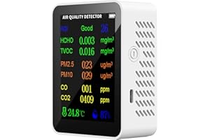 CARPANGO Compteur de Qualité de l'air, 10 en 1 HCHO AQI Détecteur de Dioxyde de Carbone, D'humidité Détecteur Portable TUYA APP Contrôle, TFT écran Couleur -Type-C