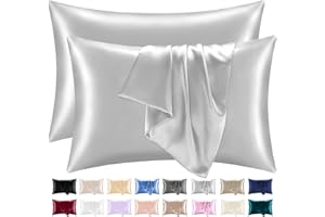 LAZZARO HOME FEEL THE DIFFERENCE Lazzaro Satin Silk Pillowcases for Hair and Skin - Hypoallergenic Pillow Cases 2 Pack with Envelope Closure - Ultrasoft Standard Size Grey Silk Pillowcases (50 x 75 cm)