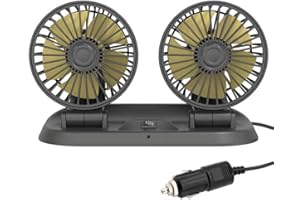 Riloer Autolüfter, Doppelkopf-Autolüfter, 360 ° horizontale und 180 ° vertikale Rotation, Auto Kfz Lüfter Multi-Richtung und Multi-Winkel-Rotation 2 Geschwindigkeiten,12-V-Auto
