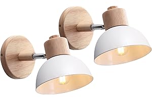 iDEGU 2 Stücke Wandleuchten Moderne Innen Wandlampe aus Holz Metall Halbkreis Lampenschirm E27 Verstellbare Wandspot Vintage Lampe für Schlafzimmer Wohnzimmer (2 Lampen, Weiß)