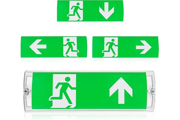 GOMETY Éclairage De Secours LED : Lumière De Secours Avec 4 Pictogrammes De Sortie, Éclairage De Secours Avec Batterie De Secours 3h, Luminaire Permanent Pour Établissements Publics (IP65, Blanc)